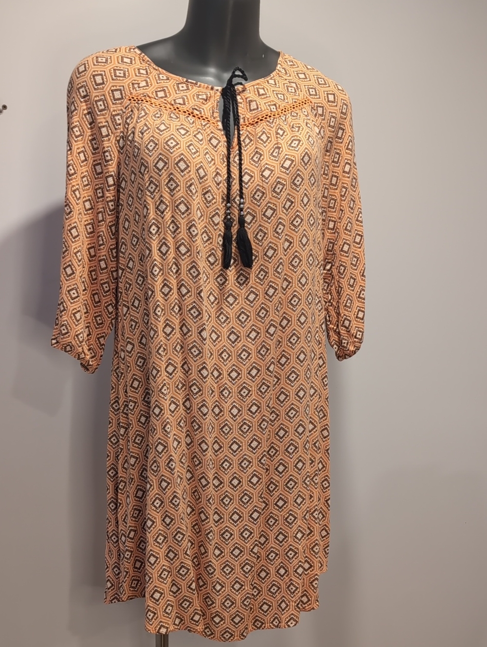 Love & Legend Geometric Print Peasant Dress - Peach/Black Size 18 Plus Size Boho